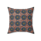 Boho Geometric Throw Pillow, Modern Abstract Circle Pattern Decor, Earthy Terracotta and Dark Green Accent Cushion for Living Room