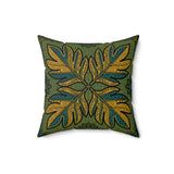 Boho Leaf Throw Pillow, Tropical Botanical Decorative Cushion, Mustard and Teal Geometric Accent Pillow for Living Room or Bedroom Decor
