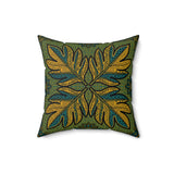 Boho Leaf Throw Pillow, Tropical Botanical Decorative Cushion, Mustard and Teal Geometric Accent Pillow for Living Room or Bedroom Decor