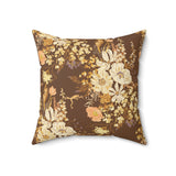Floral Frog Throw Pillow, Artistic Botanical Accent Cushion, Earth Tone Nature Decor for Sophisticated Living Spaces