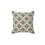 Geometric Diamond Throw Pillow, Modern Diasporic Pattern Accent Cushion, Sophisticated Blue and Gold Home Decor for Living Room