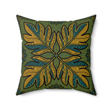Boho Leaf Throw Pillow, Tropical Botanical Decorative Cushion, Mustard and Teal Geometric Accent Pillow for Living Room or Bedroom Decor
