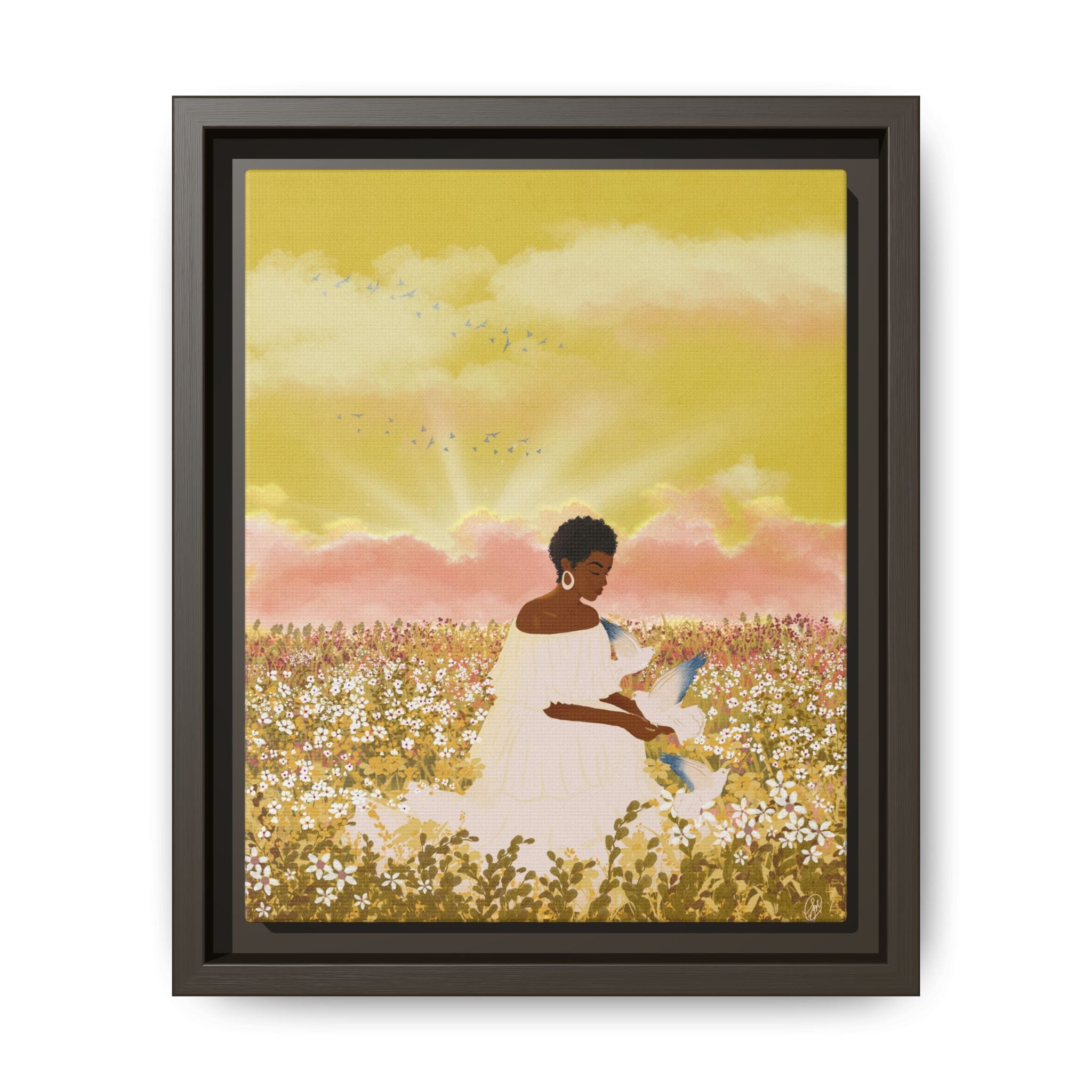 Blue Dove Float Framed Canvas