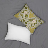 Heirloom Okra Vintage Botanical Lumbar Pillow — Green Floral Damask Accent