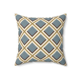 Geometric Diamond Throw Pillow, Modern Diasporic Pattern Accent Cushion, Sophisticated Blue and Gold Home Decor for Living Room