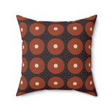 Boho Geometric Throw Pillow, Modern Abstract Circle Pattern Decor, Earthy Terracotta and Dark Green Accent Cushion for Living Room