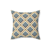 Geometric Diamond Throw Pillow, Modern Diasporic Pattern Accent Cushion, Sophisticated Blue and Gold Home Decor for Living Room