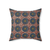 Boho Geometric Throw Pillow, Modern Abstract Circle Pattern Decor, Earthy Terracotta and Dark Green Accent Cushion for Living Room
