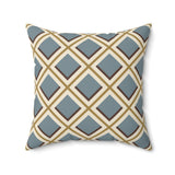 Geometric Diamond Throw Pillow, Modern Diasporic Pattern Accent Cushion, Sophisticated Blue and Gold Home Decor for Living Room