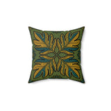 Boho Leaf Throw Pillow, Tropical Botanical Decorative Cushion, Mustard and Teal Geometric Accent Pillow for Living Room or Bedroom Decor