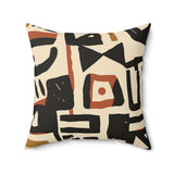 Abstract Geometric Throw Pillow, Mid Century Modern Cream and Black Decorative Cushion, Boho Living Room Accent Piece