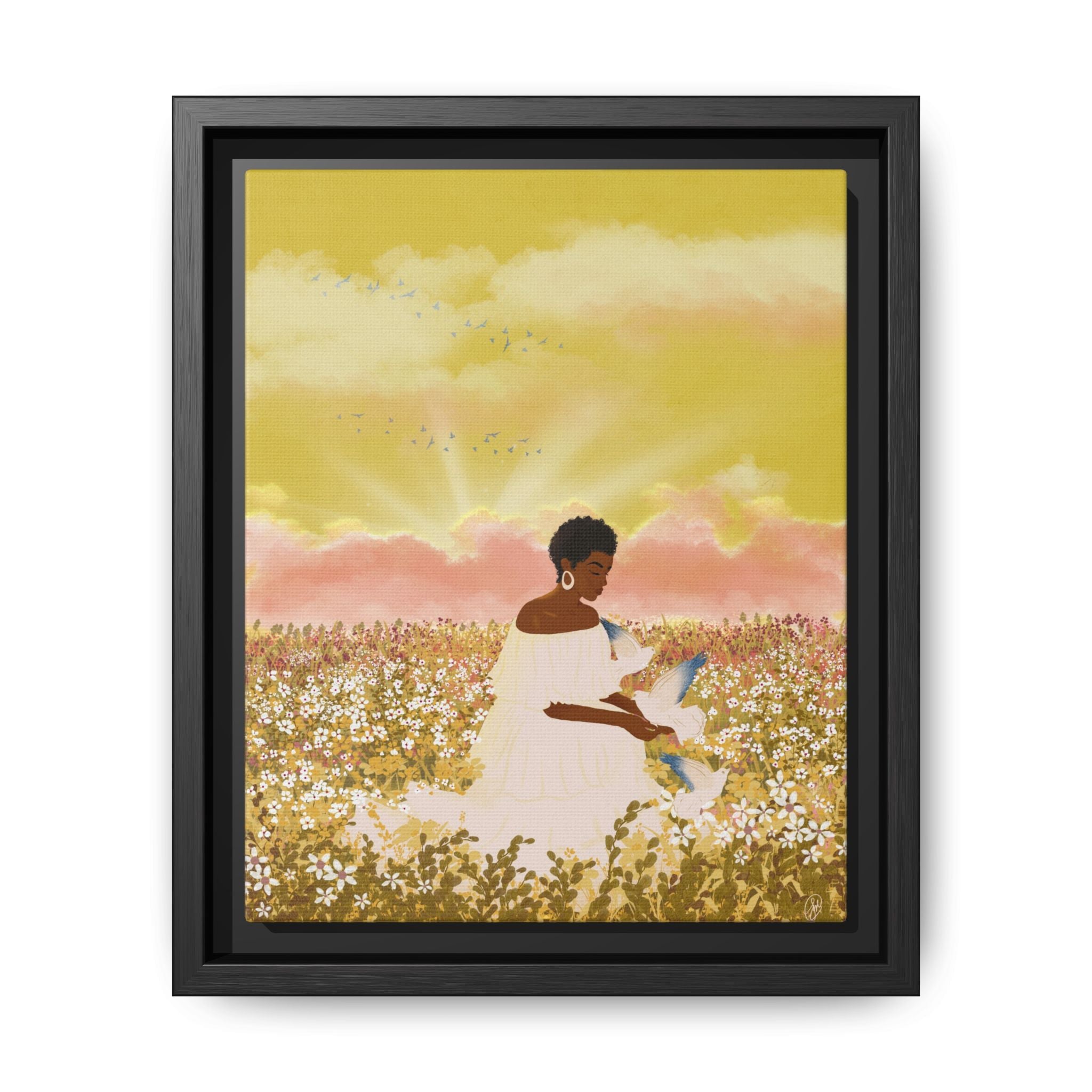 Blue Dove Float Framed Canvas