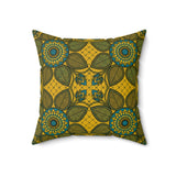 Boho Leaf Throw Pillow, Tropical Botanical Decorative Cushion, Mustard and Teal Geometric Accent Pillow for Living Room or Bedroom Decor