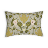 Heirloom Okra Vintage Botanical Lumbar Pillow — Green Floral Damask Accent
