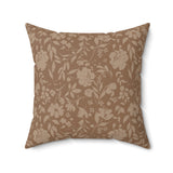 Heirloom Okra Boho Floral Throw Pillow, Modern Minimalist Flower Pattern Cushion Cover, Earthy Brown Botanical Decor for Living Room or Bedroom