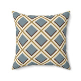 Geometric Diamond Throw Pillow, Modern Diasporic Pattern Accent Cushion, Sophisticated Blue and Gold Home Decor for Living Room